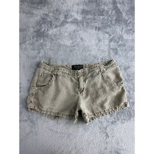 Low-Rise Olive Green Mini Linen Shorts Indie Sleaze Grunge Boho Summer 28